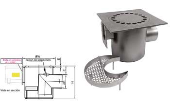Sumidero con descarga horizontal con sifón con filtro que incluye una brida Inoxsystem Infinity