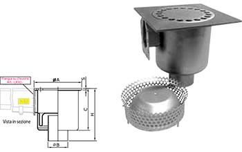 Chiusini a scarico verticale sifonati con cestello comprensivo di una flangia Inoxsystem Infinity