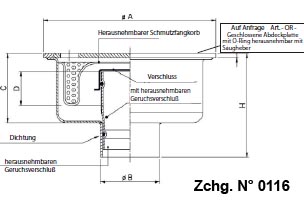 Ablauf mit Geruchsverschluß mit vertikalem Ablaufstutzen