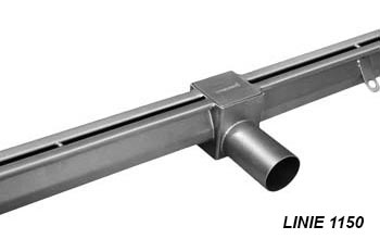 line 1150 Heel proof slot channel with gully and direct outlet pipe in stainless steel