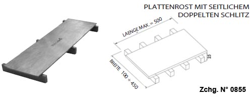 plattenrost mit seitlichem doppelten schlitz in edelstahl