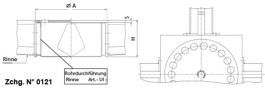 Revisionsöffnung mit geschlossenem Boden und Rohrdurchführung Rinne