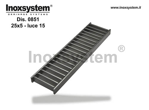 Rejillas con tiras plato 25x5 luz 15 en acero inoxidable