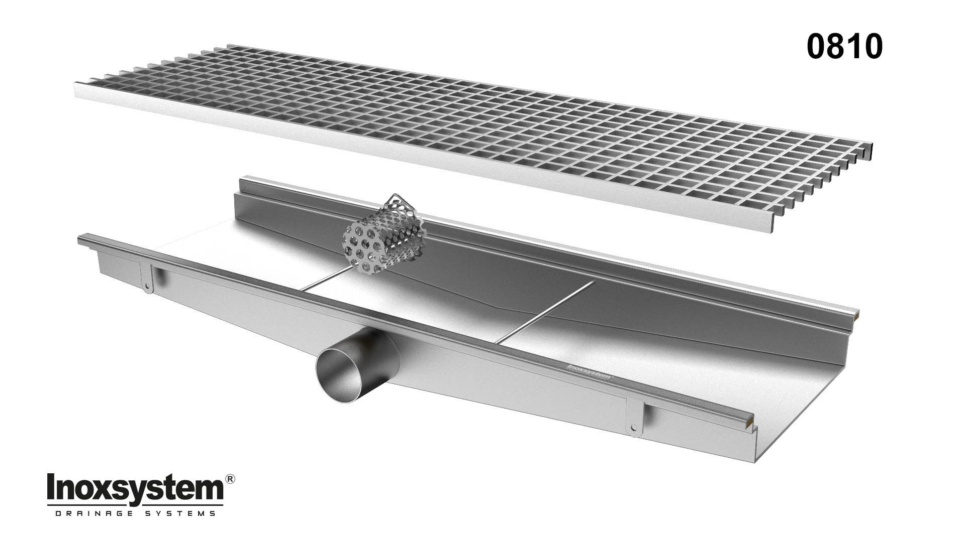 Stainless steel grating channel with siphoned outlet and grating