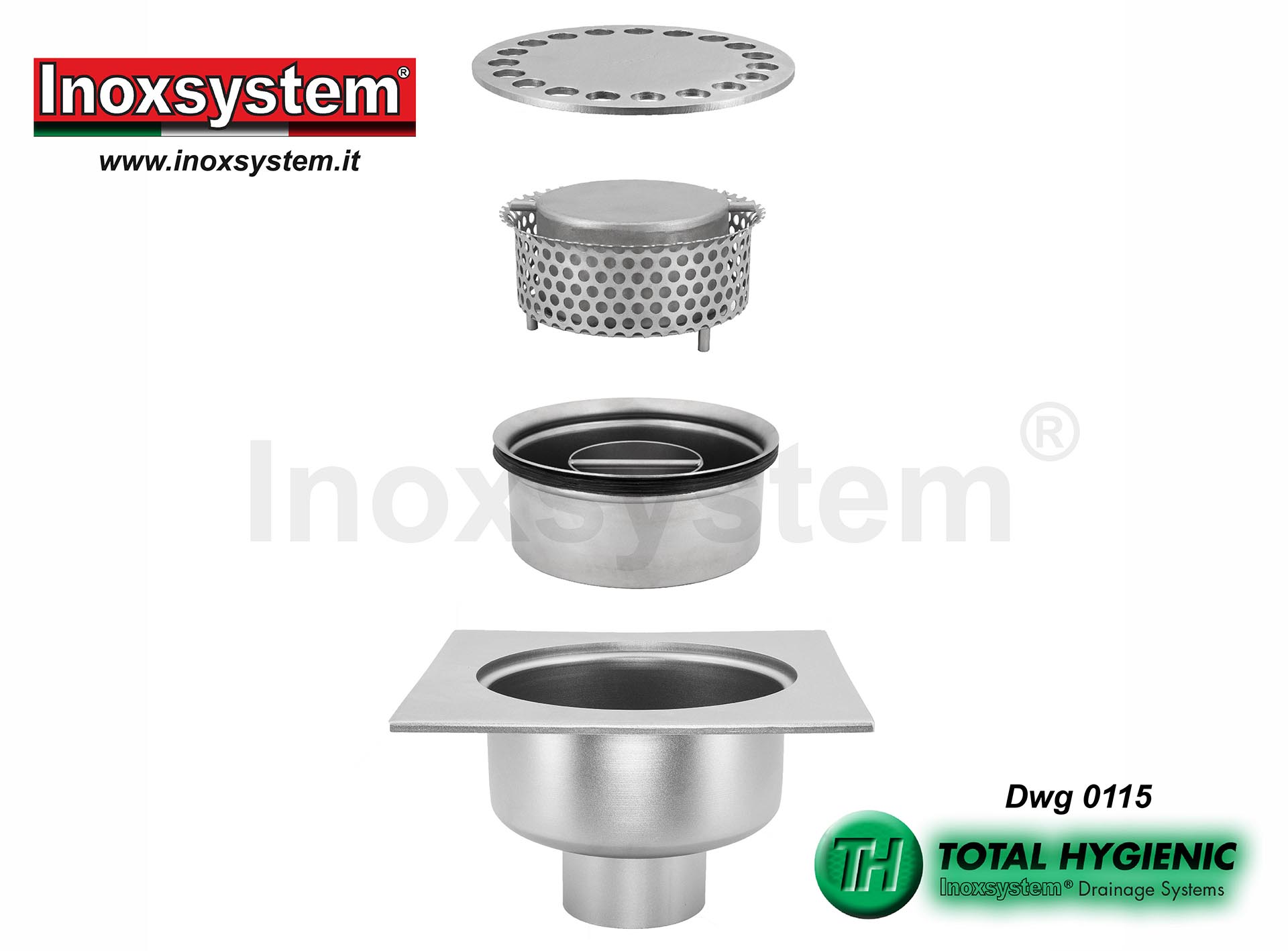 Hygienic low profile floor drains removable cup-shaped in stainless steel