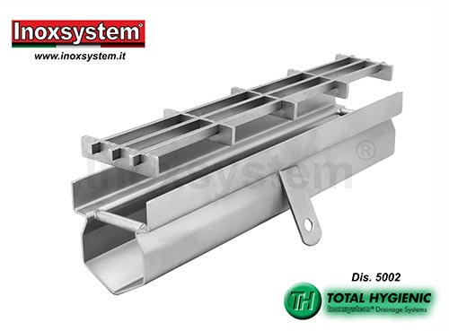 Caniveau de drainage bords droits verticaux, grille multi-slot en acier inoxydable